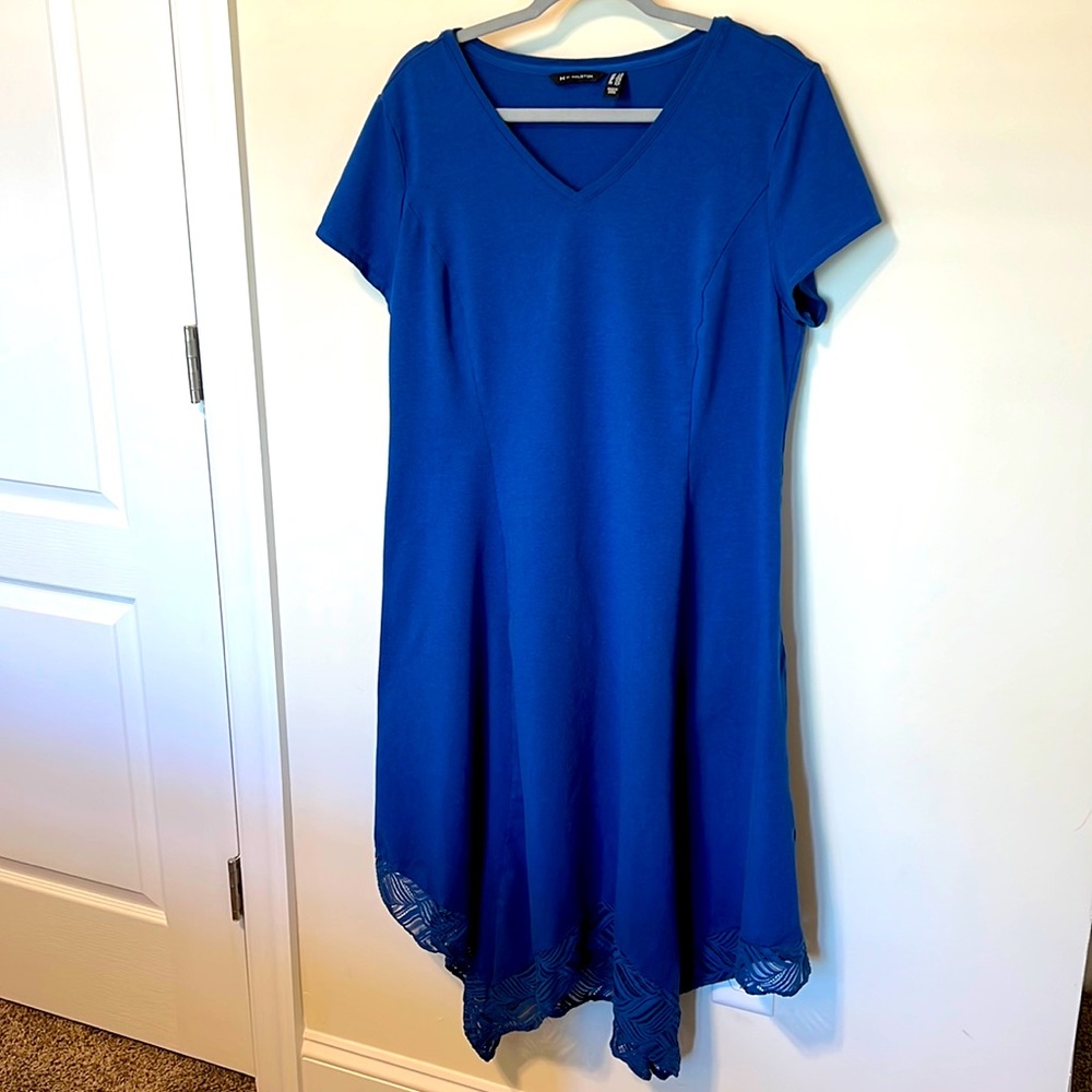 H by Halston Women’s Royal Blue Midi Dress with Lace Bottom Trim / Size LP